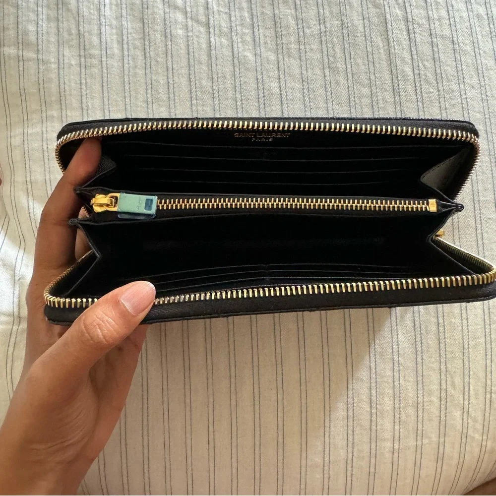 YSL Black Matelesse Chevron Zip Around Wallet - Picture 4 of 9